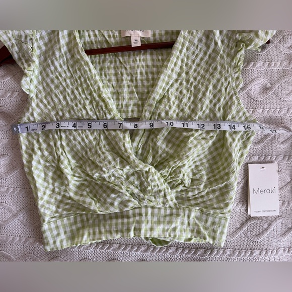 Meraki New Light Green & White Plaid Open Back Wrap Top Size XS - Picture 7 of 8